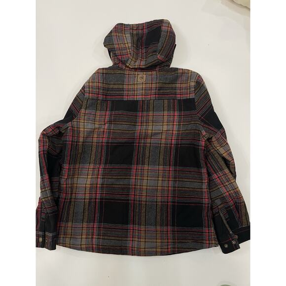 Women's Hooded Shacket Berber Lined Shirt Jacket Large Licorice Root Plaid NWT - Picture 8 of 8